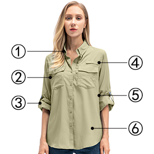 Long Sleeve Sun Protection Shirts Women's Sun Protection Clothing Travel Button Shirts Women's Gardening Shirts